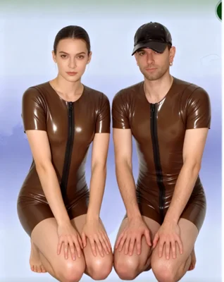 100% Latex Rubber Gummi Catsuit Ganzanzug Fashion Suit Overall Kostüm Cosplay round neck