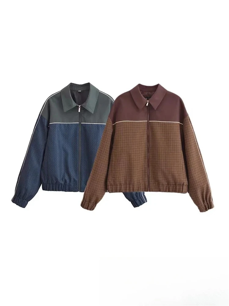 

KONDALA винтажные женские куртки в стиле пэчворк с отложным воротником и длинными рукавами на молнии, свободные пальто, новая мода 2025 года, весенняя женская верхняя одежда