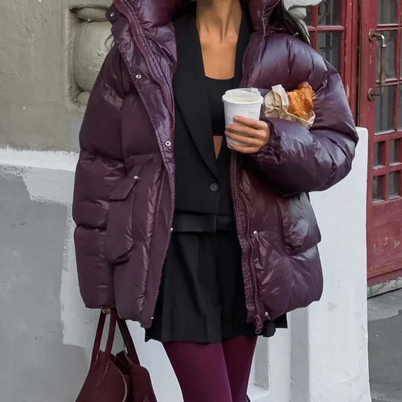 Winter Warm Cotton Hooded Coats Women Fashion Stand Collar Zipper Thick Jacket Female Casual Commuter Outerwear 2025