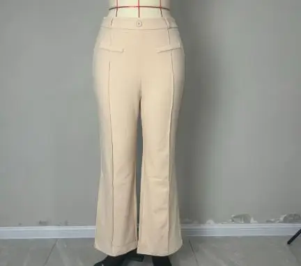 

2025 Elegant New Fashion Casual Women's Micro Flared Pants with Front Pocket Decoration and Elastic Slim Fit Suit Pants
