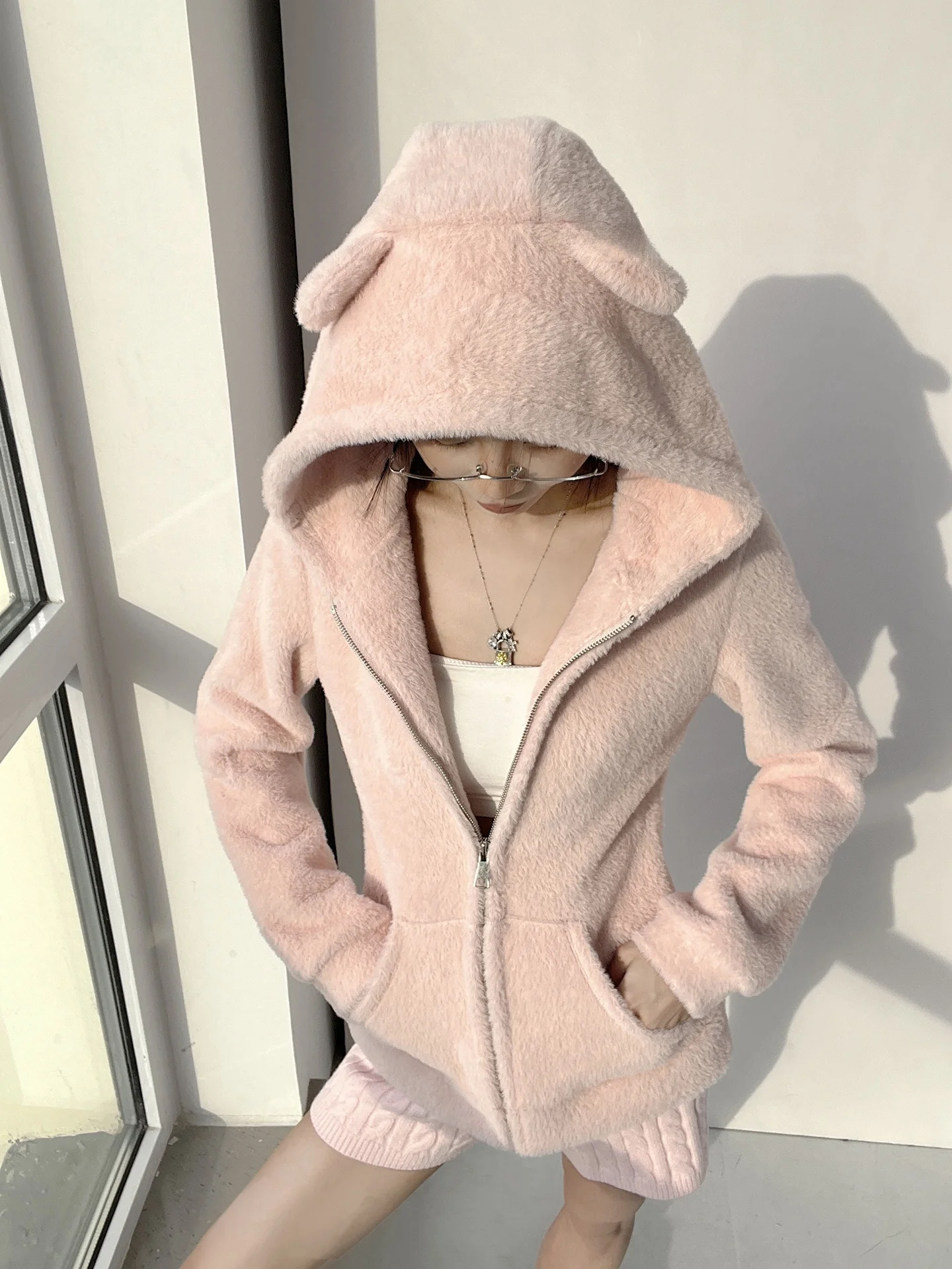 

Розовый вязаный мягкий свитер MianCun, женский осенне-зимний дизайн, теплый Plu Jaet Sweet Sle на молнии Clo...