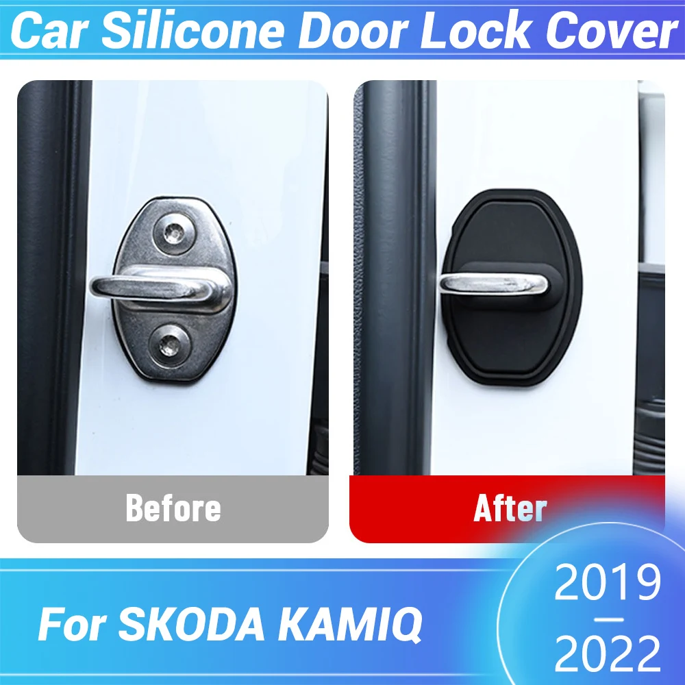 

Дверной замок автомобиля, силиконовая пряжка, защитная крышка для SKODA KAMIQ 2019-2022, автомобильная дверная защелка, аксессуары для предотвращения столкновений