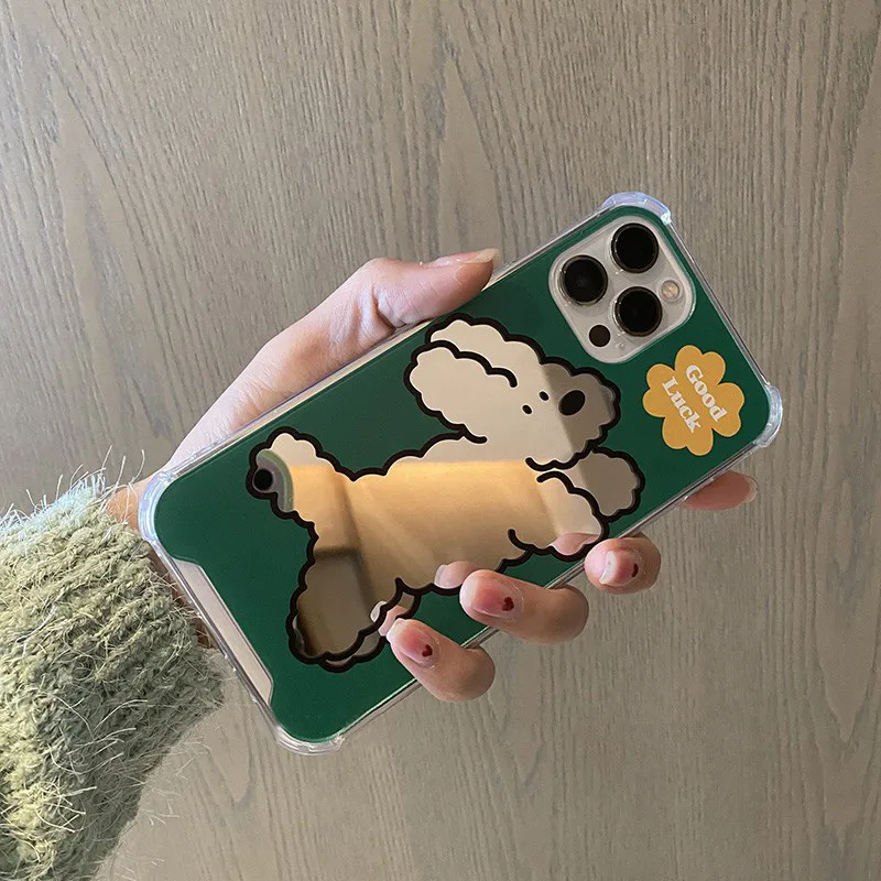 Vintage Cartoon Dog Mirror Phone Case For iPhone 15 14 11 12 13 Pro Max XS XR X 7 8 Plus 13 mini Phone Back Cover Shock Proof