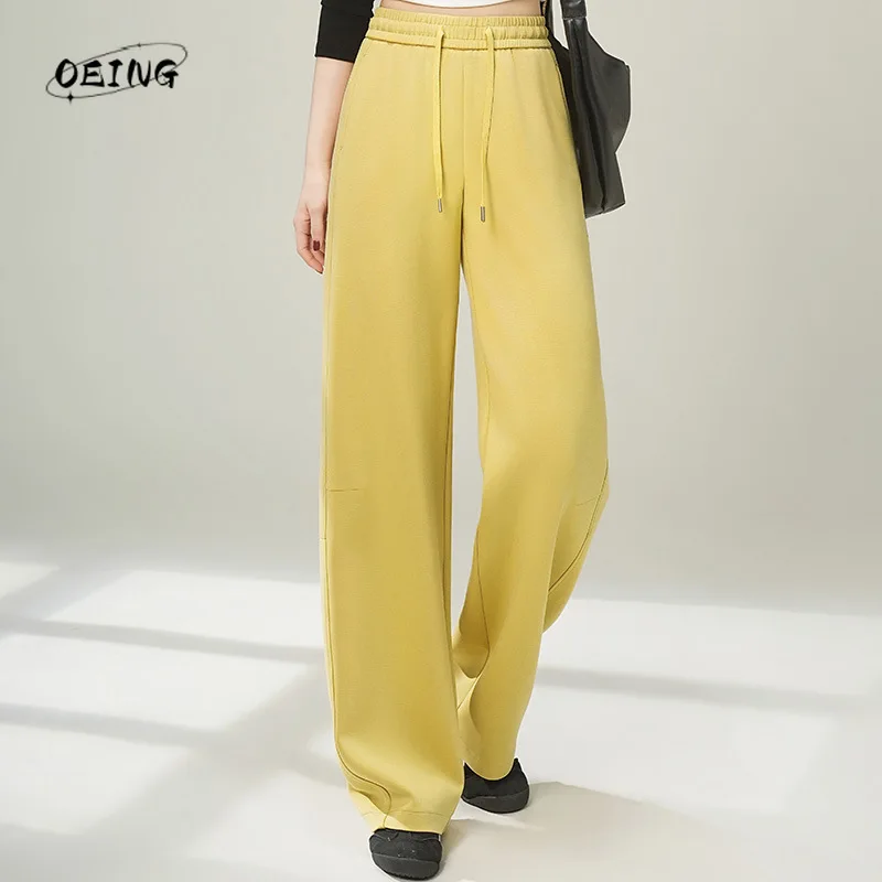 

Женские черные, желтые, темно-синие широкие брюки-джоггеры на весну-лето, элегантные свободные повседневные брюки с завязками и эластичным поясом на высокой талии 9613
