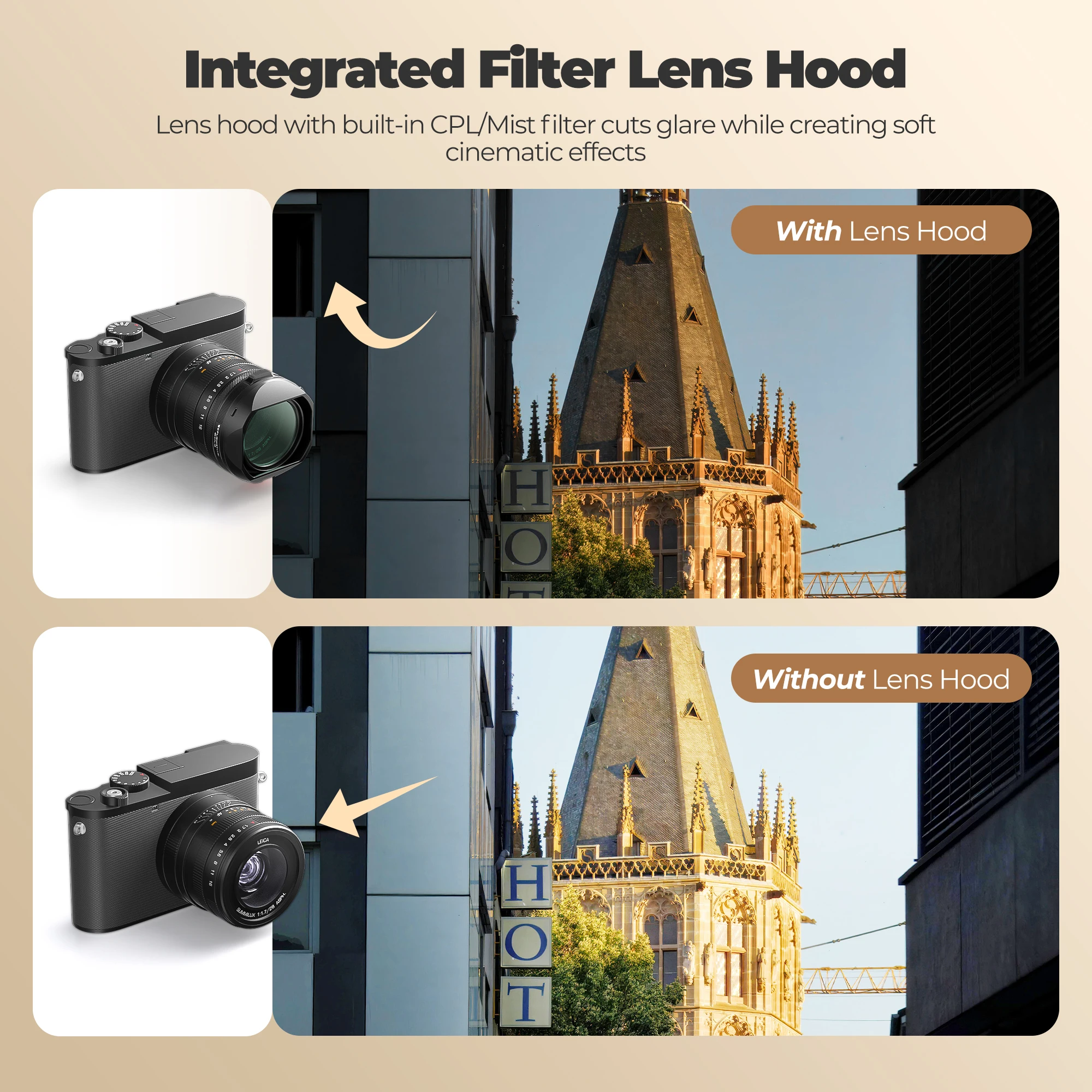 Freewell Gegenlichtblende mit CPL- und schwarzen Nebelfiltern, drehbarem Design und NFC-Kappenkompatibilität, Zubehör für Leica Q3 43 Kameras – Detail 2