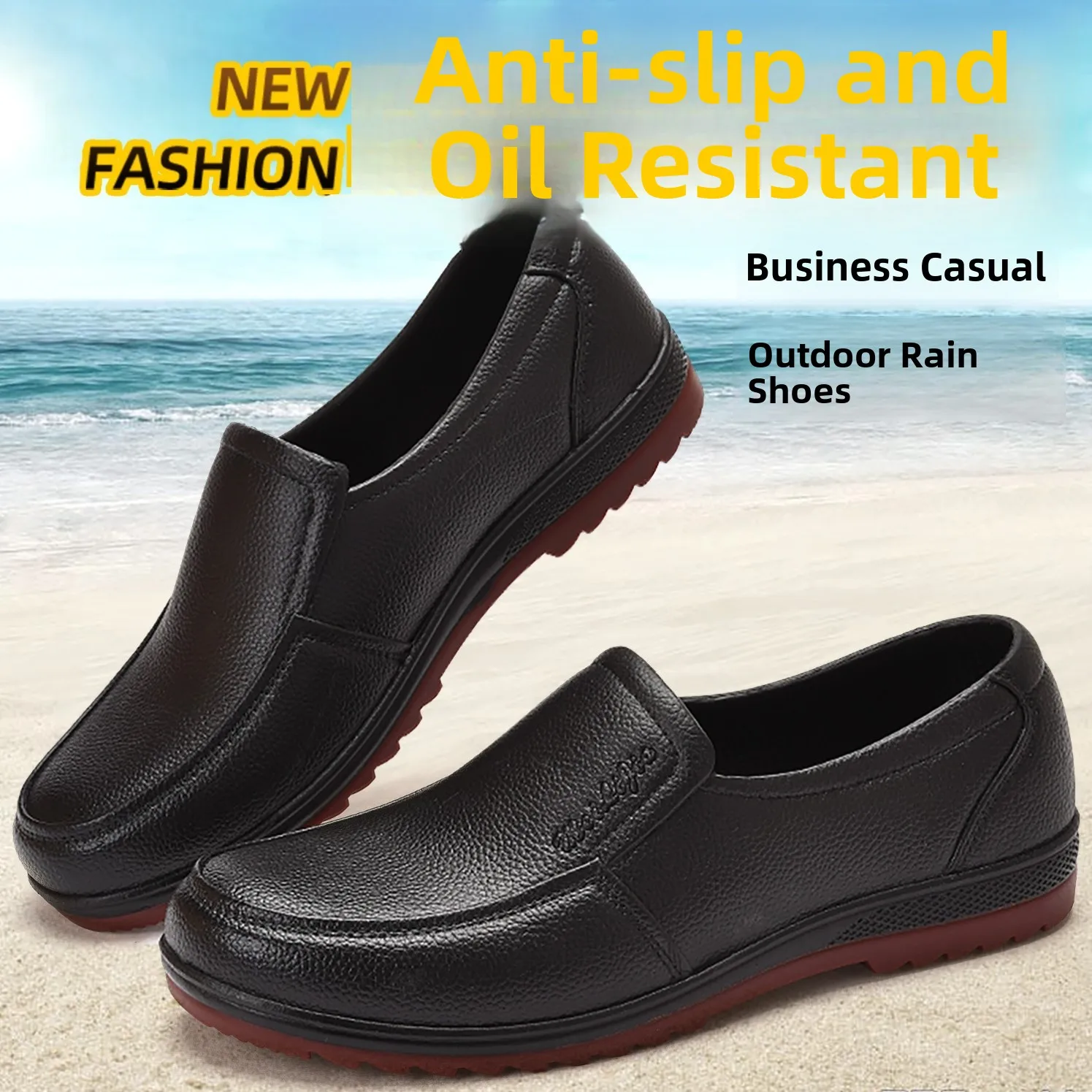Men's Low-Top Cow Tendon Bottom Rain Boots Anti-Slip Waterproof Wear-Resistant Fishing Kitchen Work Shoes Plastic Sole view 4