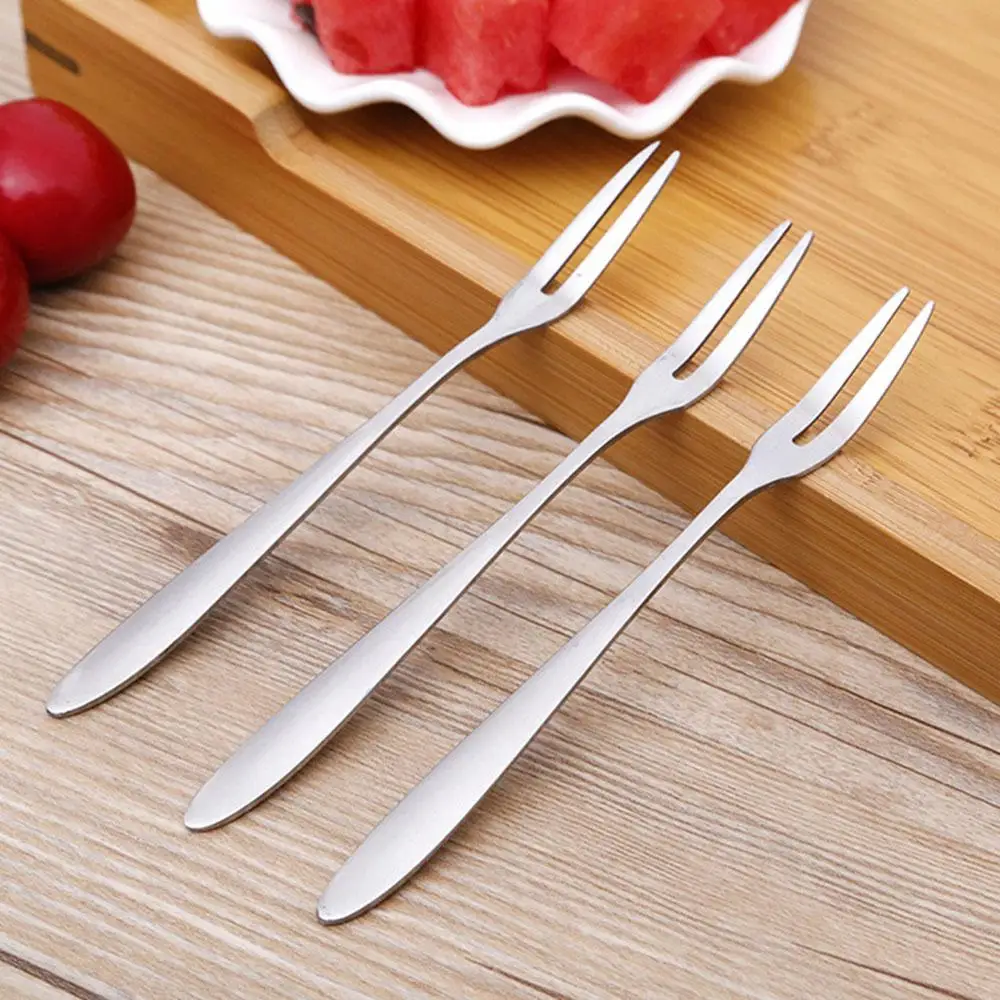 1/2/5pcs Stainless Steel Two-tine Flatware Fruit Fork Birthday Party Fruit Pick Fruit Fork Snack Dessert Fork Kitchen Accessorie