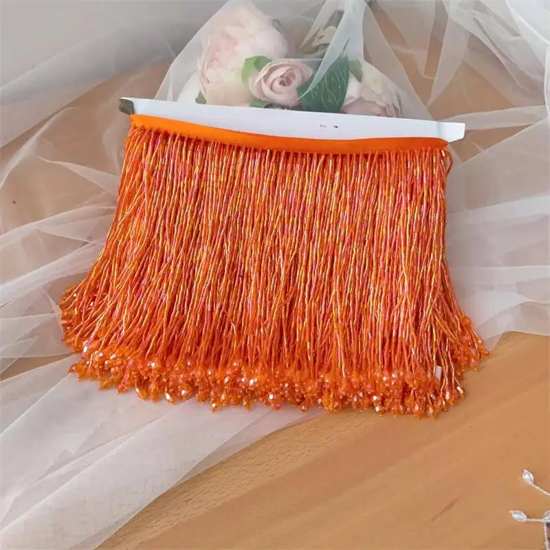18Color 16cm Wide Glass Beads Tassel Handmade Lace Trim  DIY Wedding Dress Headdress Decoration Accessories RS4047