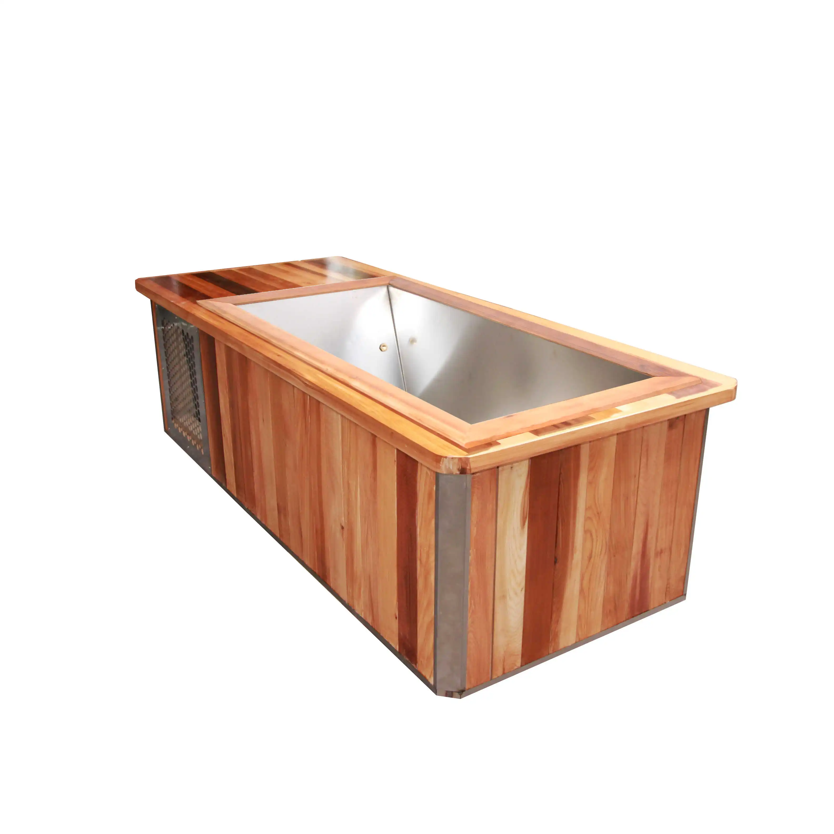 Freestanding Sports Recovery Ice Bath  Wooden Tubs  Cold Plunge Wooden Tub with  Stainless Steel Liner for Indoor and Outdoor