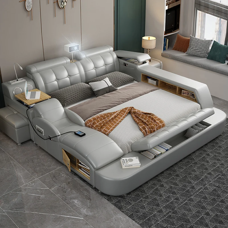 

Luxury Style Double Bed Modern Cheap Loft European Massage Smart Bed Queen Project Letto Multifunzione Furniture For Bedroom