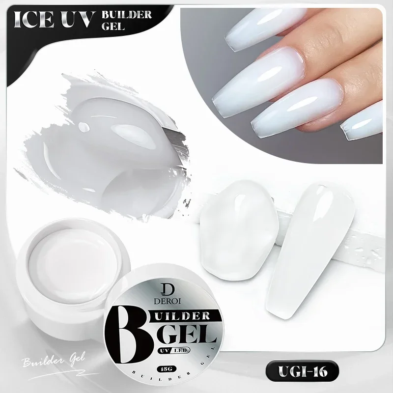 

DEROI Nude White Builder Nail Gel Quick Extension Gel UV Construction Semi Permanent Poly Nail Gel Polish for Nail Art Manicure