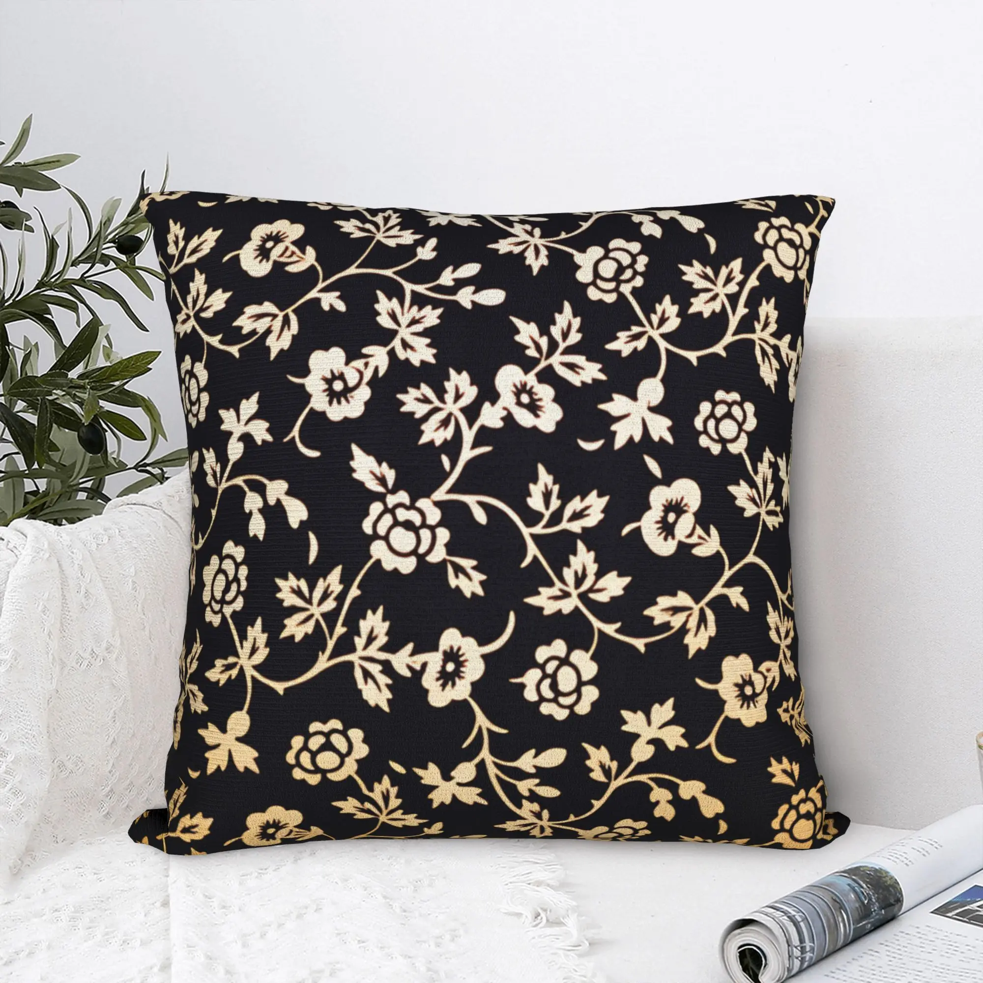 Pillow Case Black White Gold Flower Custom  Pillow Cover For Living Room Bed Chair Fashion Pillowcases