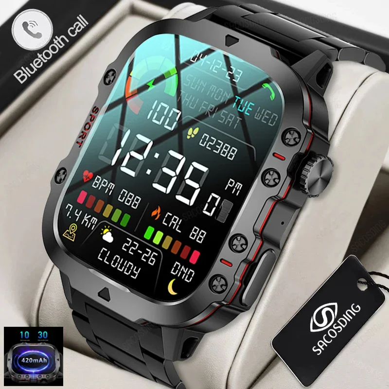 

For Huawei Xiaomi 1.96 Inch Screen Smart Watch Men Bluetooth Call 420 MAh Sport Waterproof Heartrate Blood Oxygen SmartWatch+Box