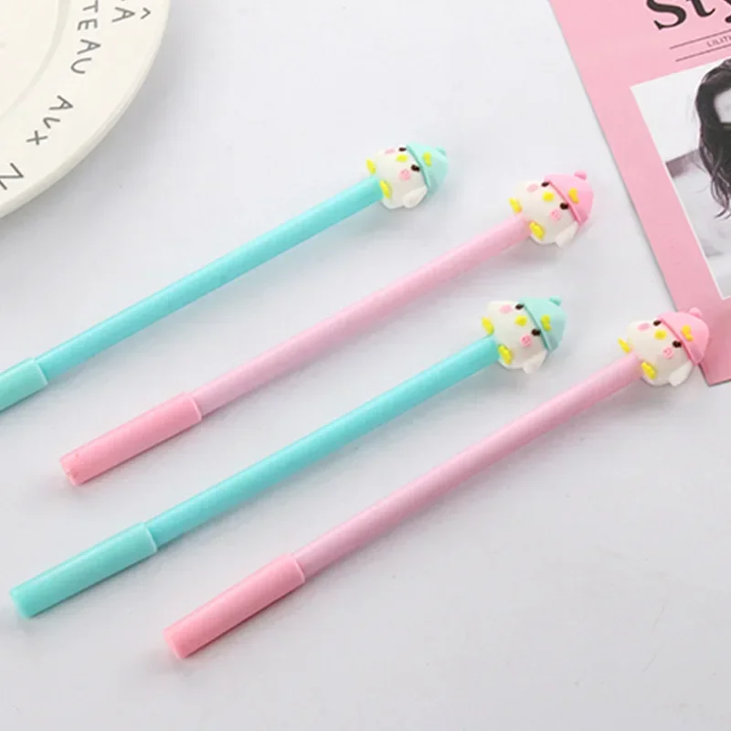 

50 шт. креативные канцелярские принадлежности с крышкой, гелевая ручка с курицей, птицей, грибом, черная ручка на водной основе, студенческие канцелярские принадлежности, гелевые ручки