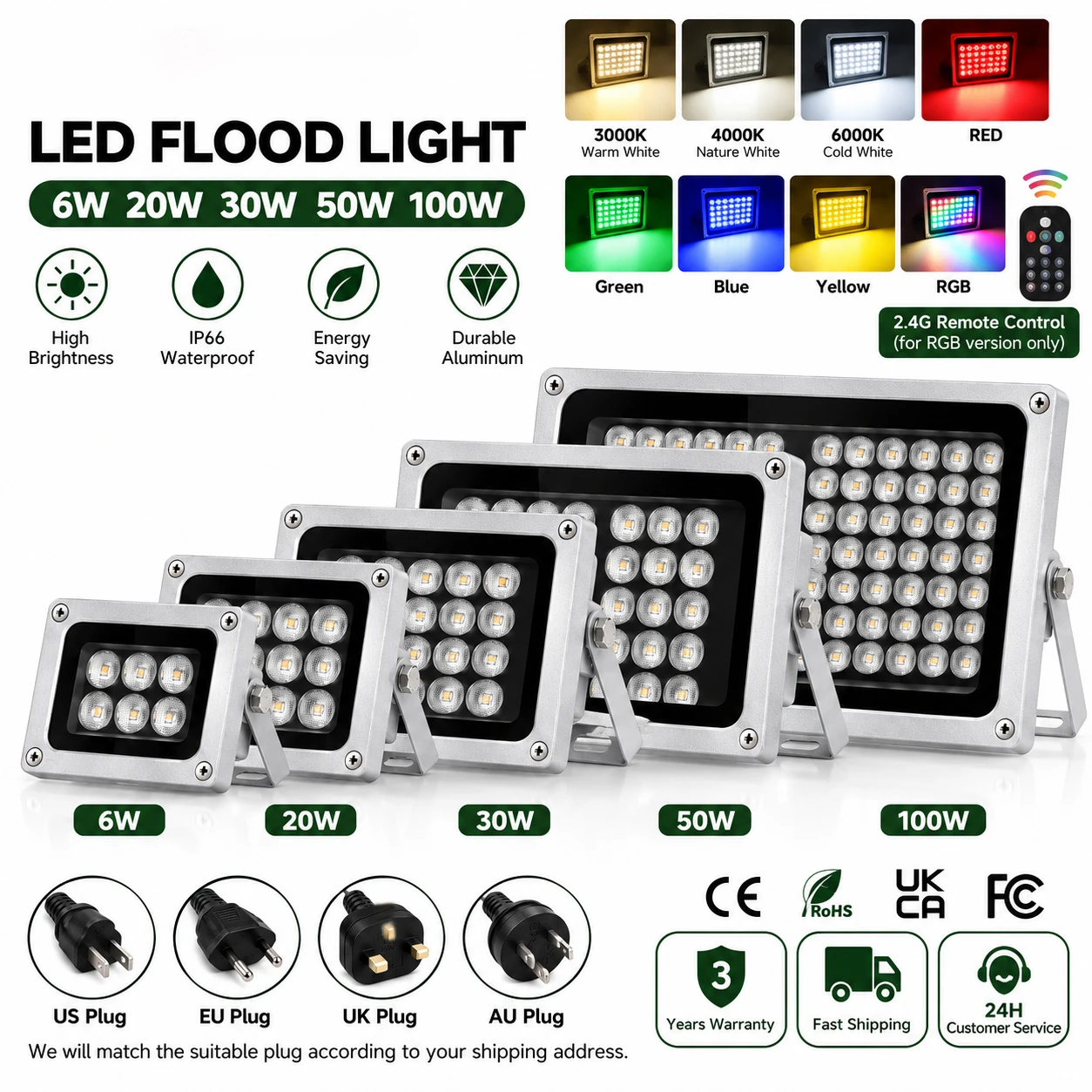 IP66 Waterproof Security LED Floodlight Spotlight Outdoor Wall Light for Garden Garage Driveway Yard 6W 20W 30W 50W 100W