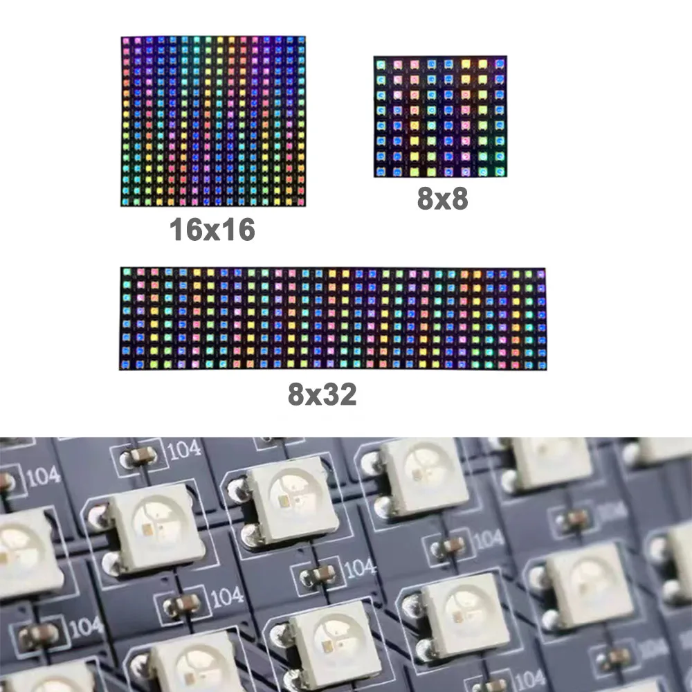 WS2812B 16x16 8X8 8x32 Pixel Panel Flexible Matrix Screen Individually Addressable WS2812 IC RGB 5050 SMD Led Module DC5V