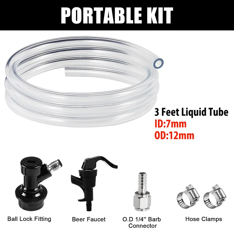 3 FT Ball Lock Line Assembly 3/16'' Liquid Line With Picnic Tap Faucet 1M PVC Tube Hose For Keg Beer Dispenser Soda Dispensing