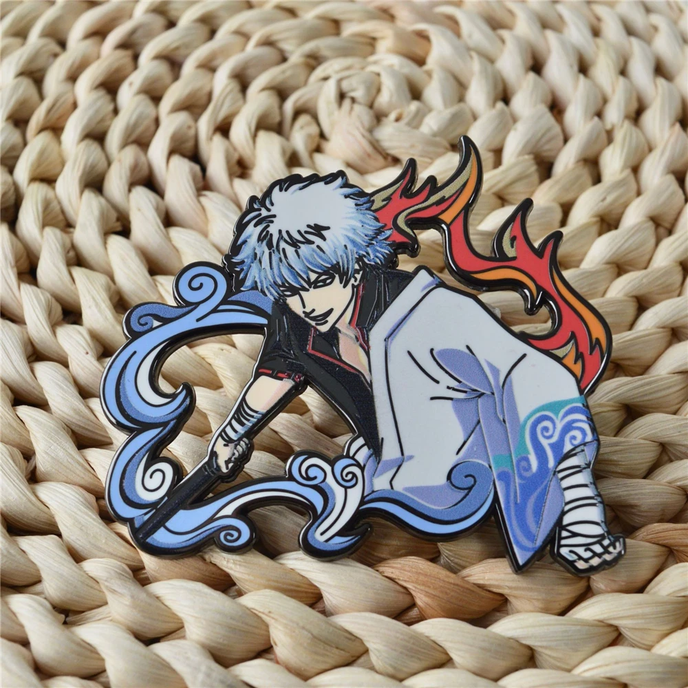 Anime GINTAMA Sakata Gintoki Cosplay Costume Metal Badge Pin Alloy Brooch Halloween Prop Xmas Gift