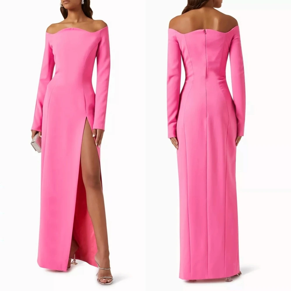 Abiti lunghi dritti con spalle scoperte semplici con pieghe in jersey personalizzati Occasioni su misura Abito da sera di alta qualità Festa elegante