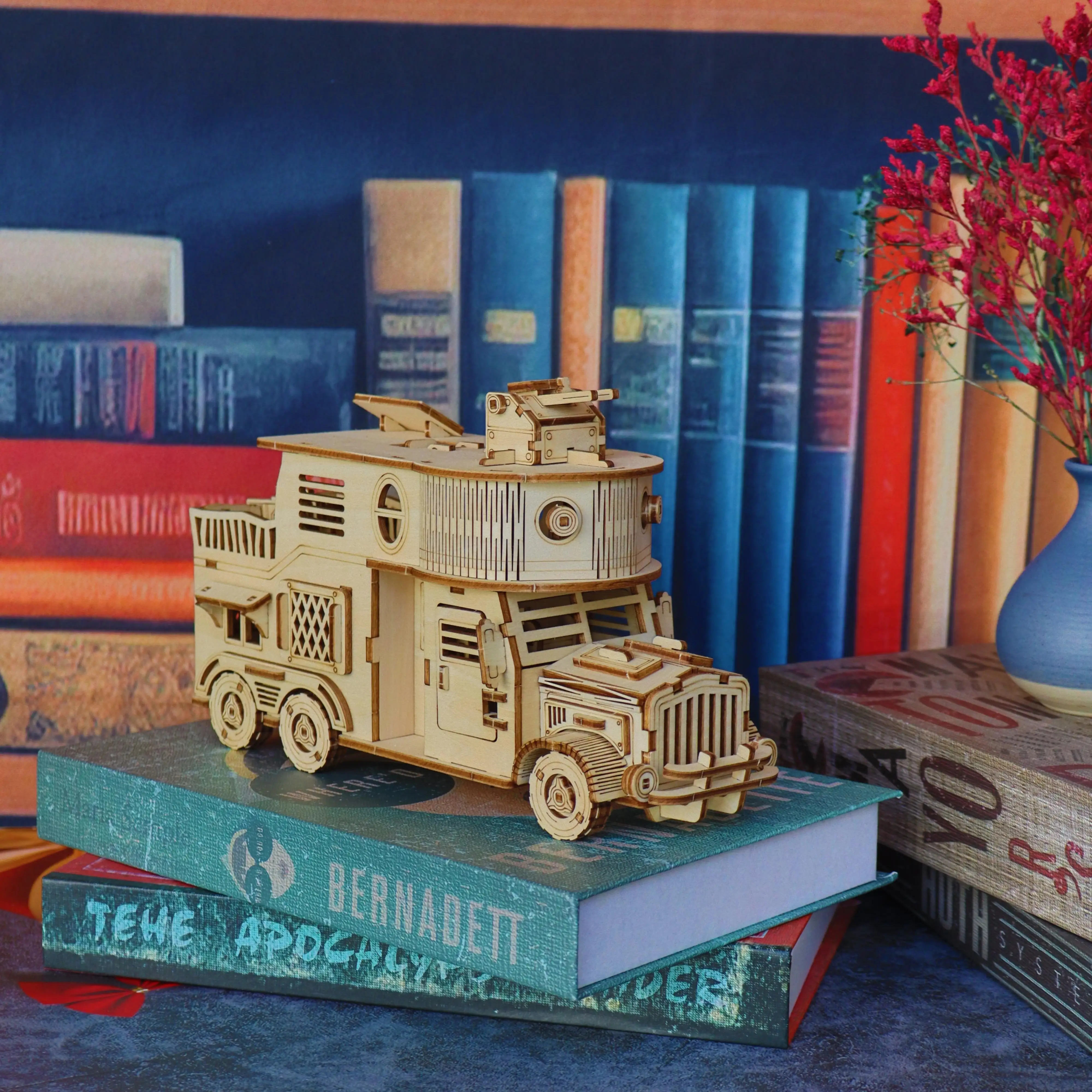 نموذج RV لعبة ألغاز خشبية ثلاثية الأبعاد، نموذج تجميع DIY لخزان نهاية العالم ميكا، نموذج ألغاز ثلاثي الأبعاد للمركبة المدرعة