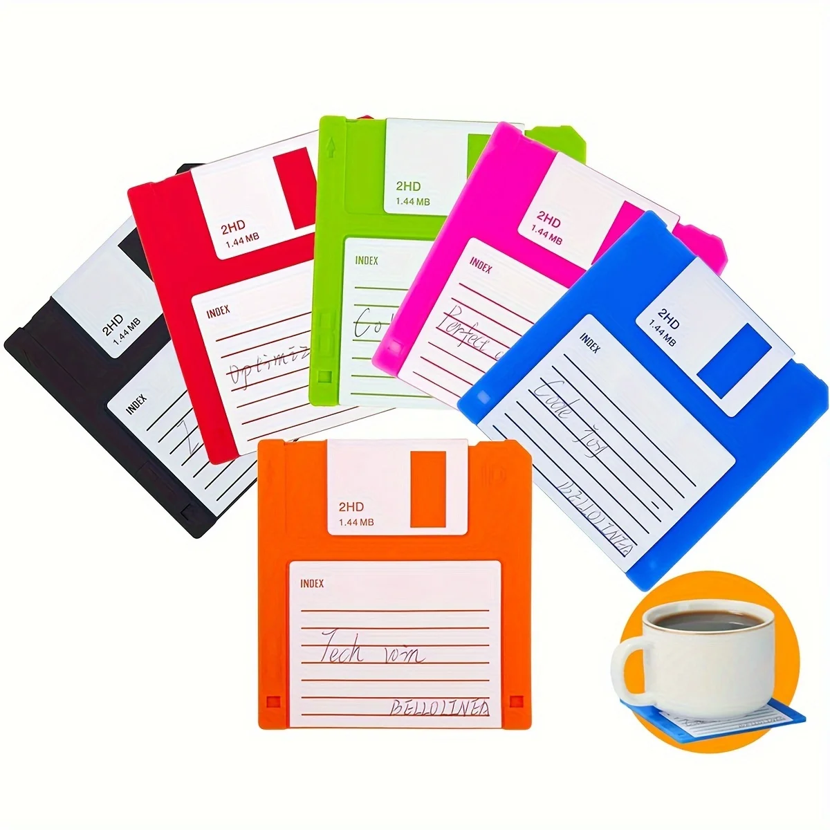 6pcs Retro Nostalgic Silicone Floppy Disk Coasters，Drink Holders for Coffee Table, Office Desk, and Home Decor，Vintage Aesthetic