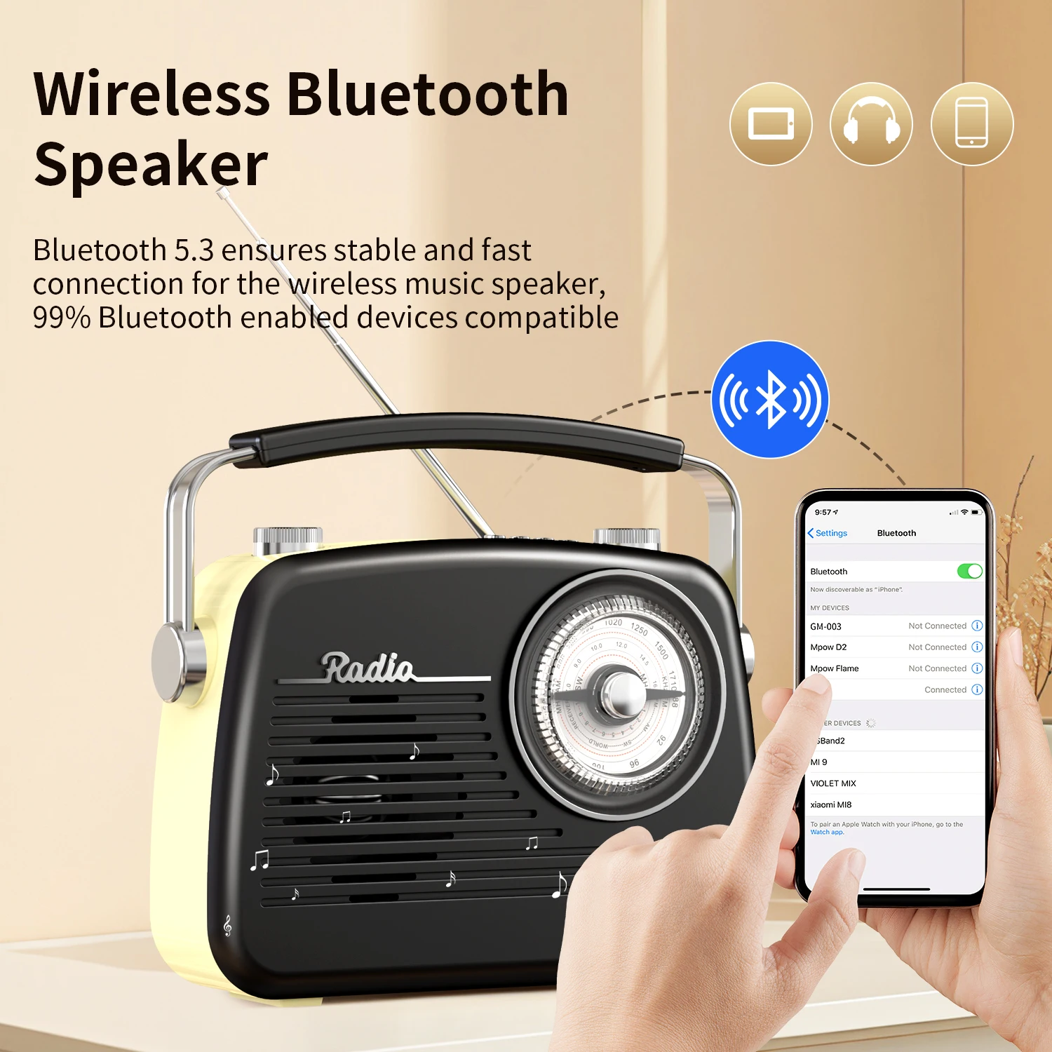 Vintage FM AM SW Radio Portable DSP Full Band Radios Receiver Wireless Bluetooth Speaker TF Card USB Music Player Rechargeable