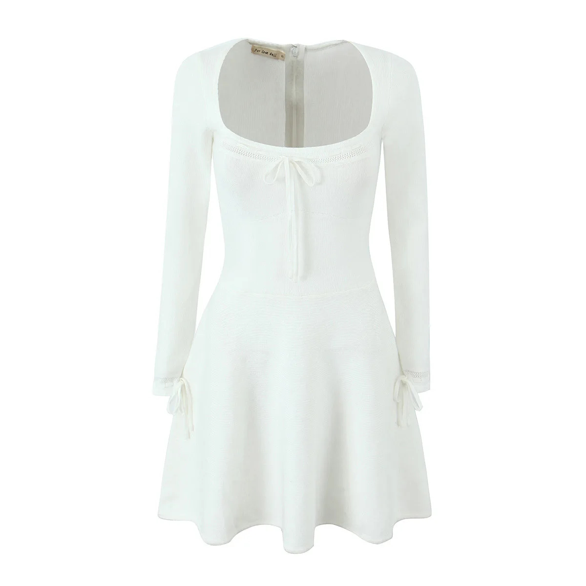 Women Caprice Dainty Long Sleeve Mini Knit Dress In Cream