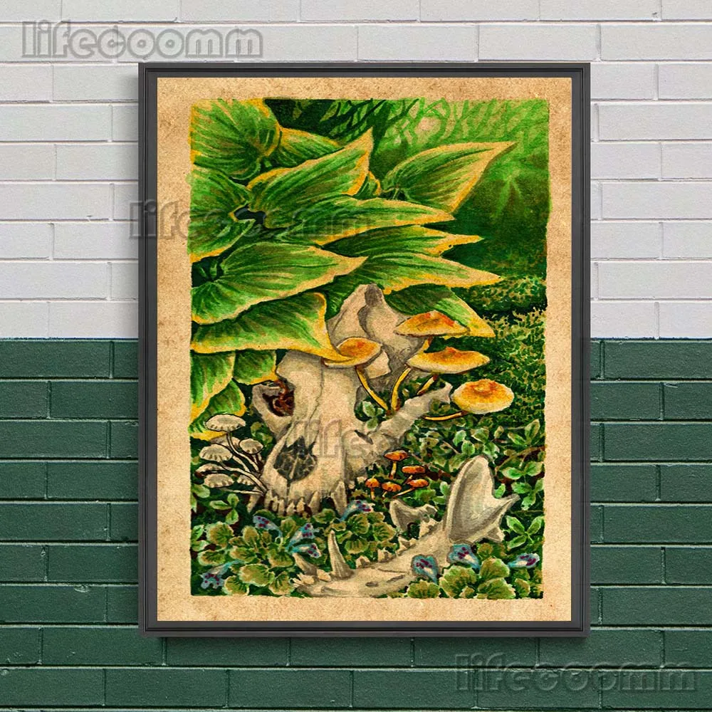 Skull And Plants With Demonic Imprint Vintage Wall Art Canvas Painting Death And Rebirth Art Poster And Prints Home Decoration