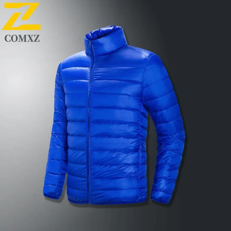COMXZ Men Down Jacket Lightweight Stand Collar Casual Versatile Travel Puffer Jacket Skiing Windproof Comfortable Winter Jacket