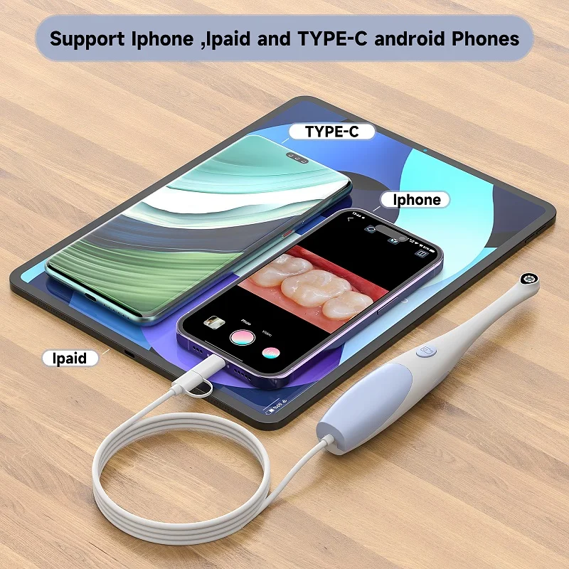 TYPE-C Visual Oral Camera for Iphone 2in1 Hand-held Dental Camera USB Mouth Tooth Inspection Endoscope 8LEDs for Android Phones view 3