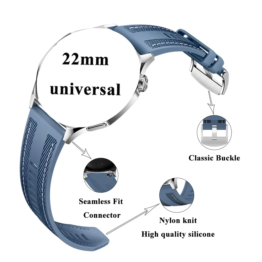 22mm Replacement Silicone Nylon Wrist Watch Band Fit for Huawei Watch Ultimate Soft Strap Suitable for Huawei Watch GT3 Pro 46mm
