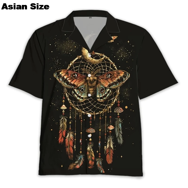 Vintage Moth Graphic Short Sleeve Shirts For Men Clothes Horror Beach Shirt 2025 Summer Lapel Blouse Harajuku Fashion Blouses