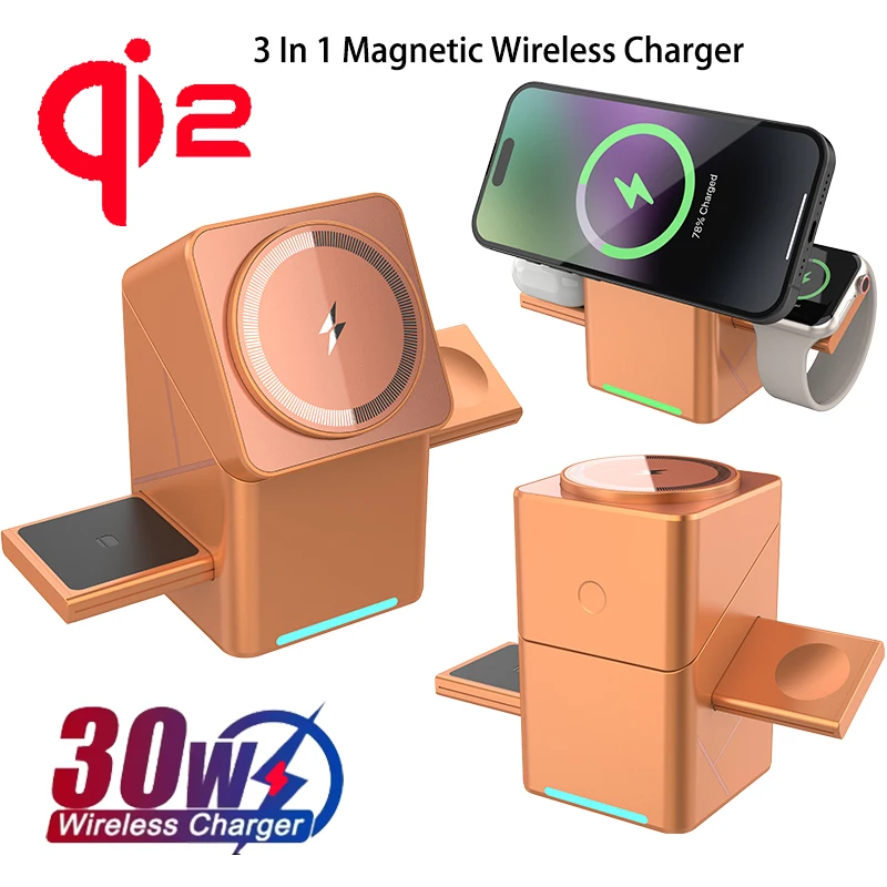 

Qi2 30W 25W 3 in 1 Magnetic Wireless Charger Station for iphone 17 16 15 14 13 12 Wireless Charging Huawei Samsung Xiaomi