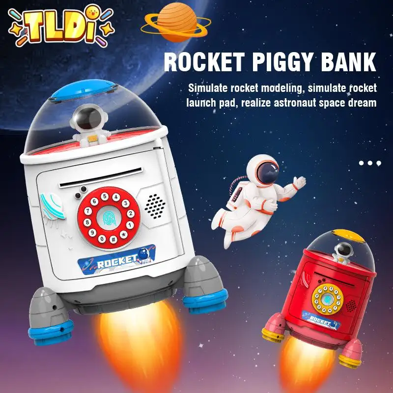 Rocket Piggy Bank for Kids Electronic Momeybox Coin Bank Automatic Atm To Store Momey Children Gift Cartoon Educational Toys