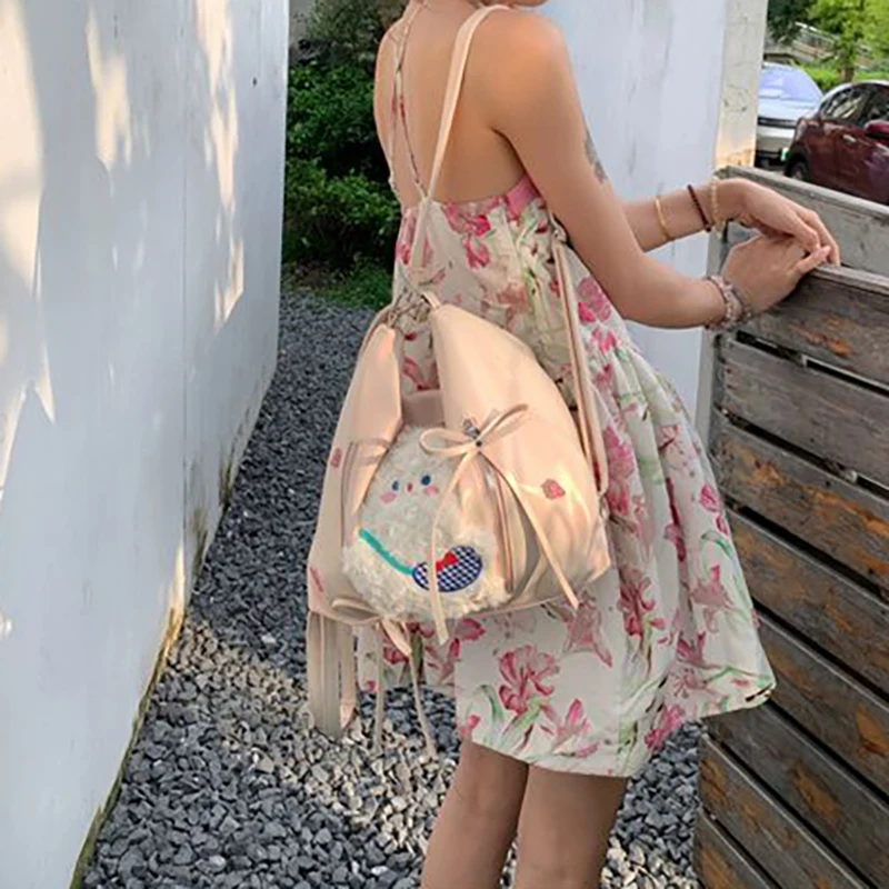 HAEX-PU Bolsas de ombro para mulheres, apliques de coelho dos desenhos animados, mochilas estéticas Harajuku, trajeto diário, Y2K, meninas, 2024