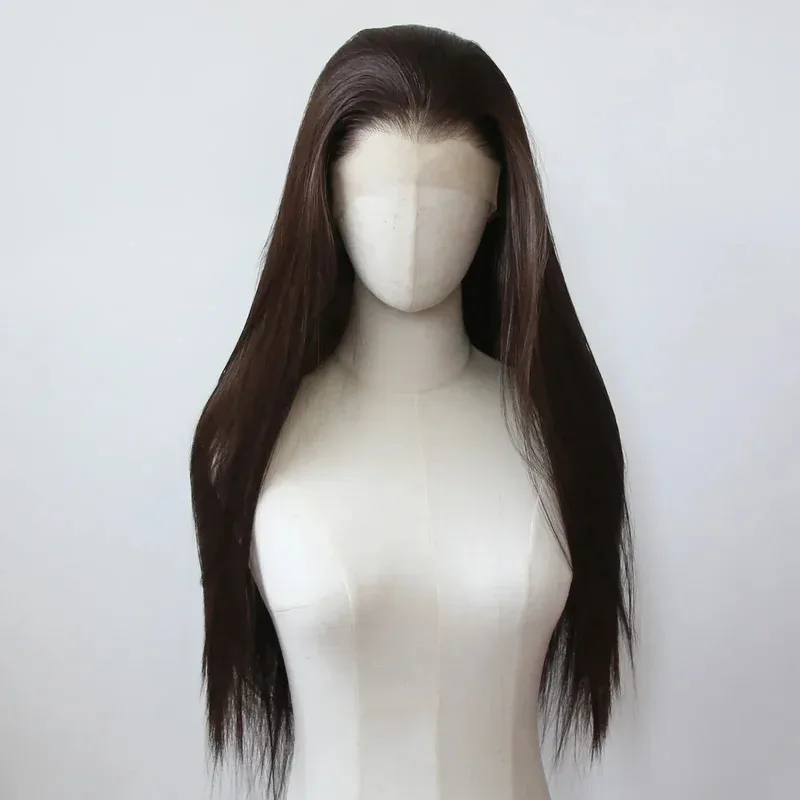 

Candy 202513*4 Темные синтетические парики Шоколадно-коричневый длинный прямой парик фронта шнурка для женщин Предварительно выщипанный натуральный H