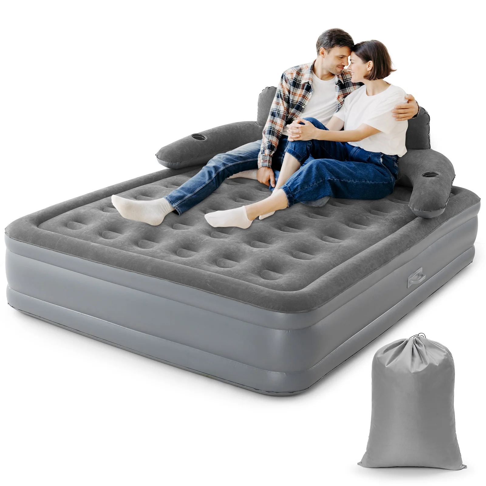 Colchón inflable doble con respaldo incorporado, soporte grueso, plegable, portátil, para el hogar, habitación de invitados, sala de estar