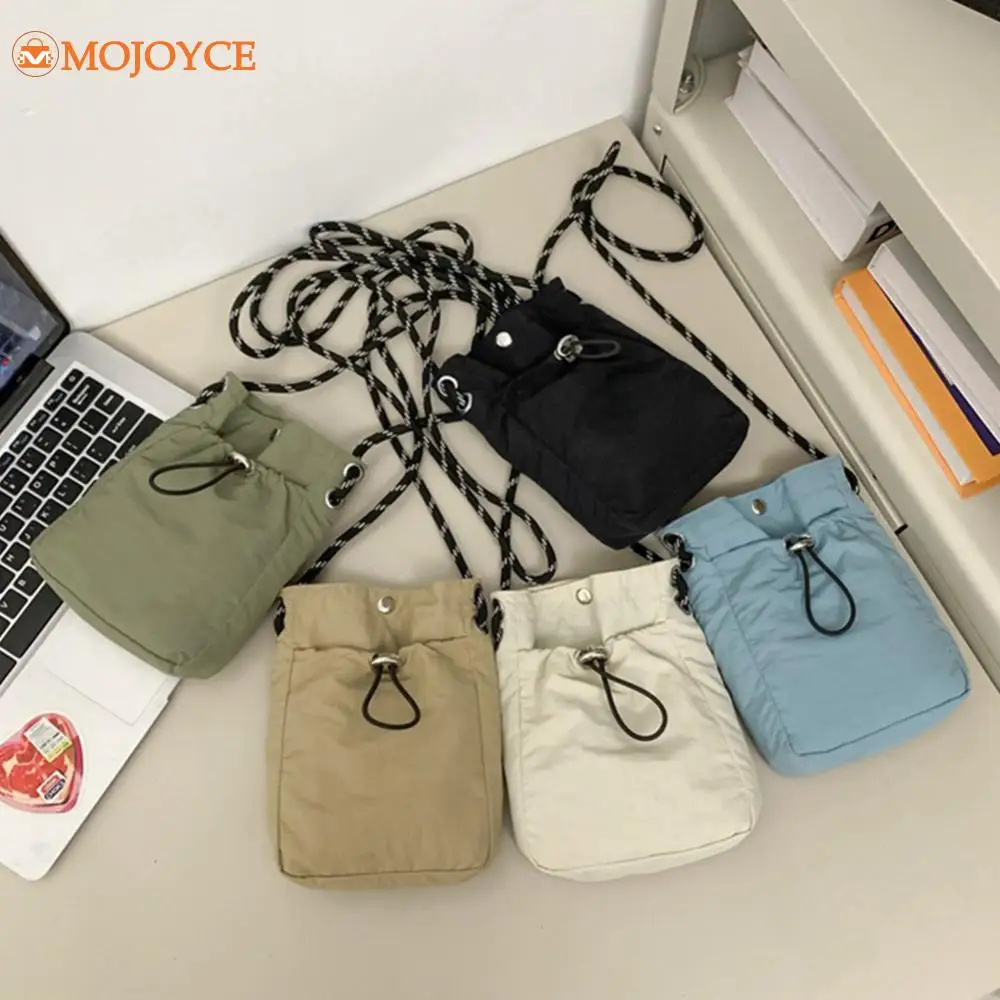 

Women Casual Drawstring Shoulder Bag Soft Cloth Crossbody Bags Mini Phone Wallet Sling Nylon Small Square Travel Shopping Bag