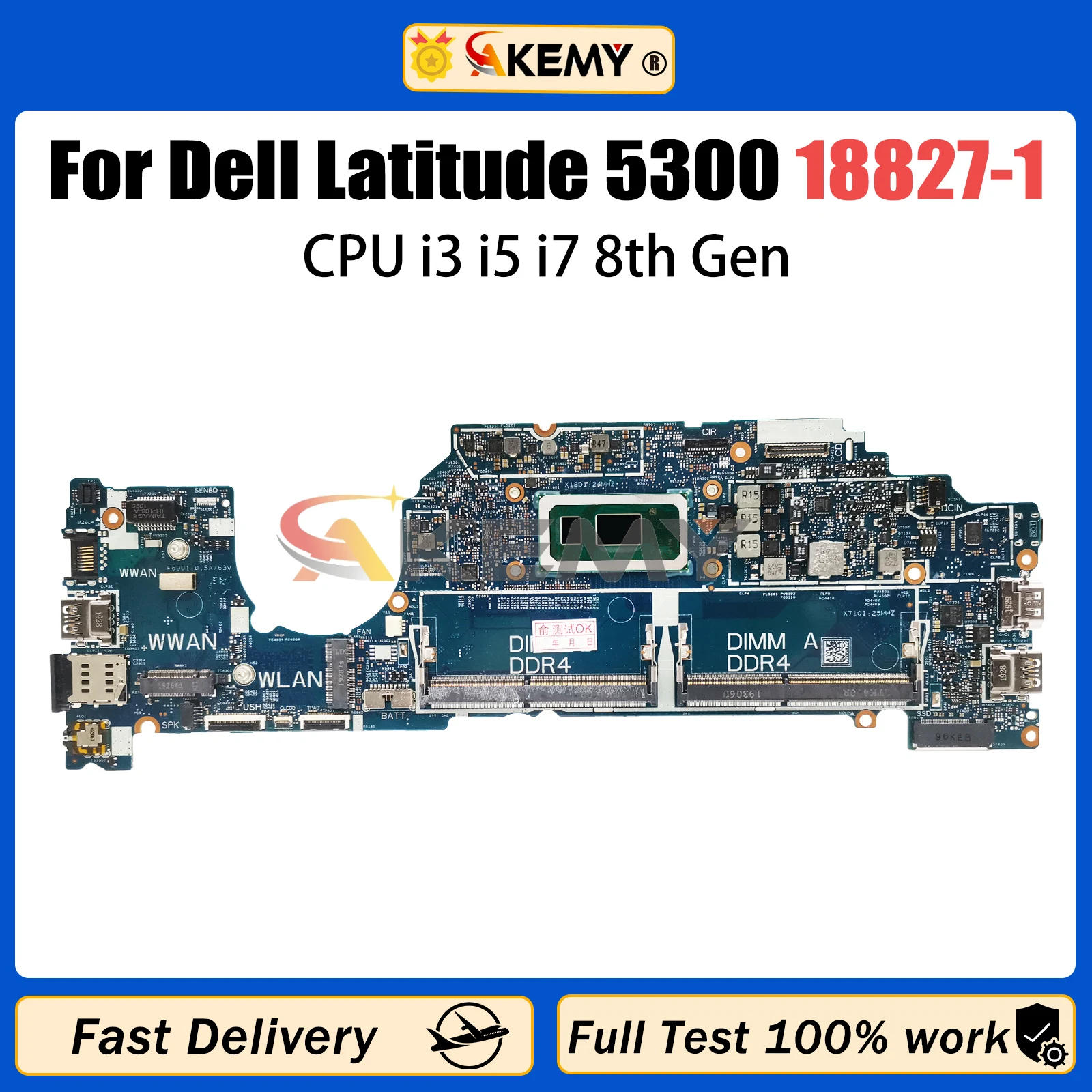 AKEMY 18827-1 Laptop Mainboard For DELL Latitude 5300 CN-05N31T 05N31T 5N31T 0RK2CY 05KRX2 Motherboard with I3 I5 I7 8th Gen CPU