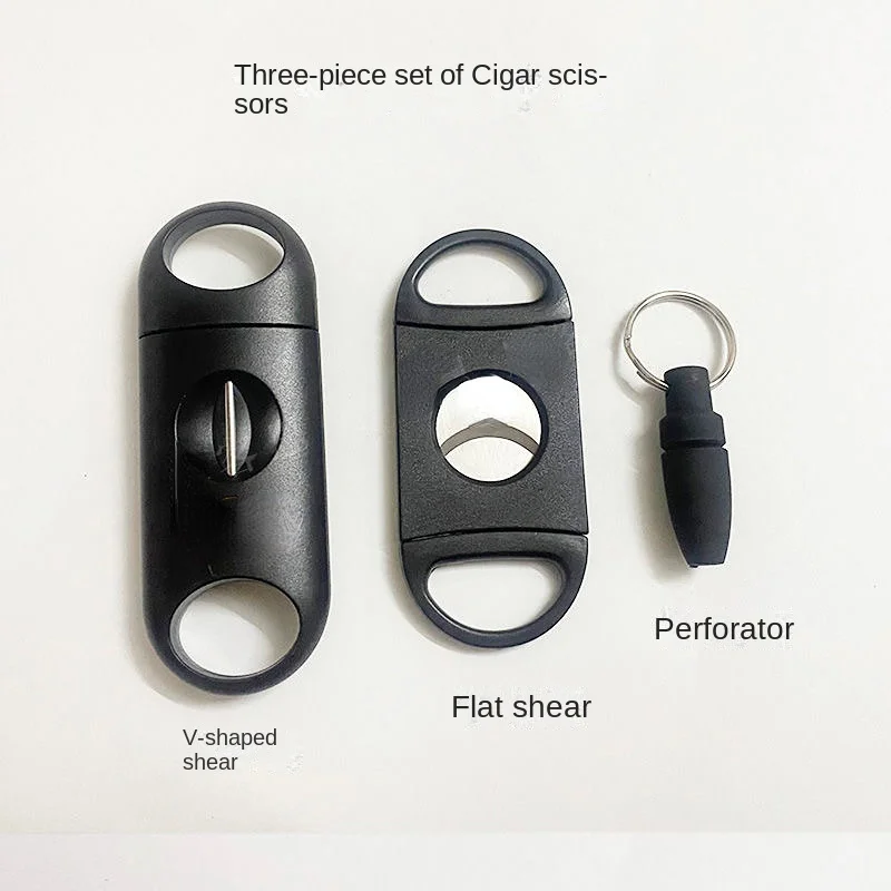 Cigar Cutter Cigar Cutter Knife Three-Piece Cigar Tool Straight Snips V Scissors Puncher Sharp Portable Set