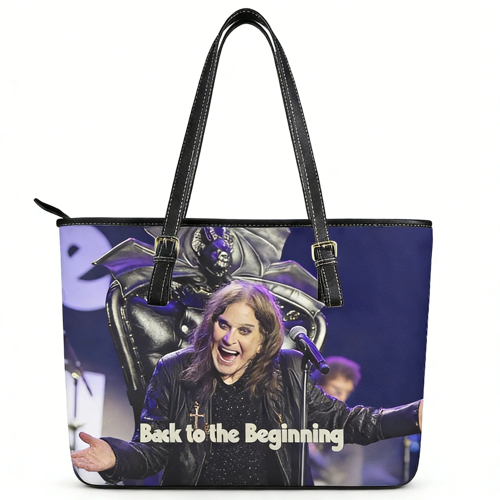 

Ozzy Osbourne Tote Bag Purse Womens Mens Personalized Text Image PU Leather Back To The Beginning Handbag Shopping Gift Bags