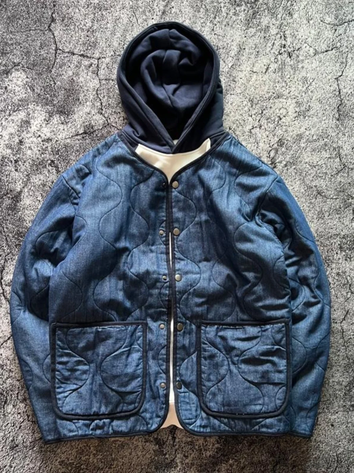 

Retro Japanese Sle Denim Autumn Winter Jaet No Collar Layering Mountain System Cotton Clothing Versatile Youth Faion