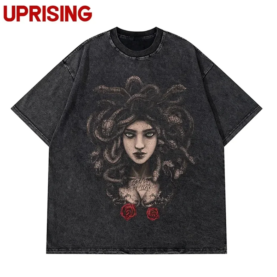 Vintage Washed Tshirts Anime T Shirt Harajuku Oversize Tee Cotton fashion Streetwear unisex top Medusa 2024  ﻿  ﻿