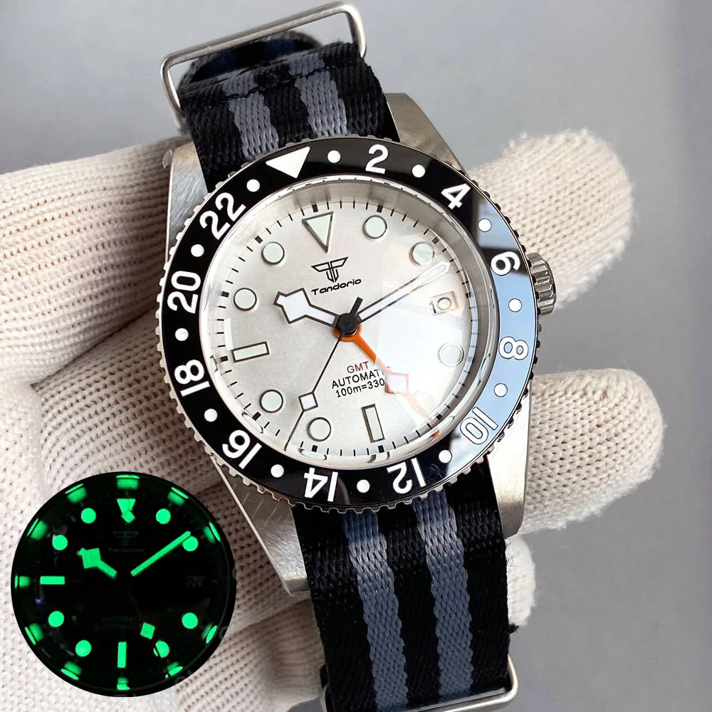 Tandorio Vintage 38mm Bubble Sapphire Glass NH34A 20ATM Waterproof NH34 GMT Automatic Movt Diving Watch Men 120 Click Retro New