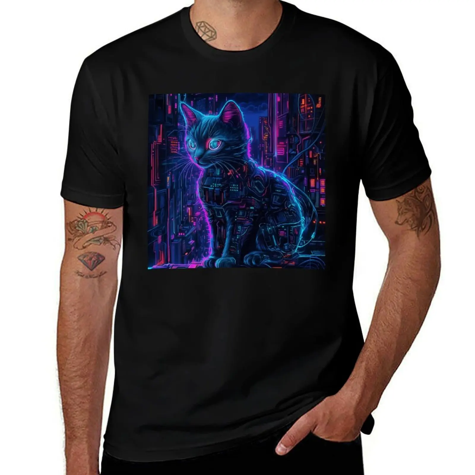 

Cyberpunk Cat T-Shirt summer top cotton graphic tees essential t shirt graphic shirts mens vintage t shirts
