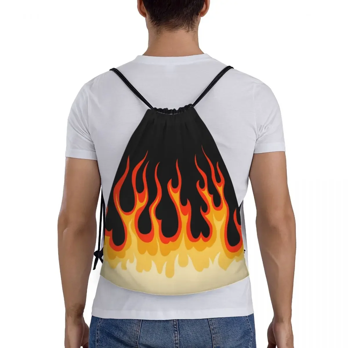 Aangepaste Rode Klassieke Race Vlammen Trekkoord Tas Voor Winkelen Yoga Rugzakken Mannen Vrouwen Hot Fire Sport Gym Sackpack