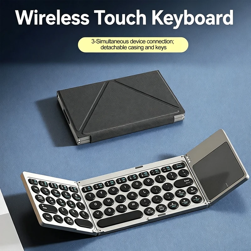 Mini Tri-fold Wireless Keyboard Foldable Bluetooth Keyboard Folding Rechargeable Travel Touchpad Keypad For Phone Computer
