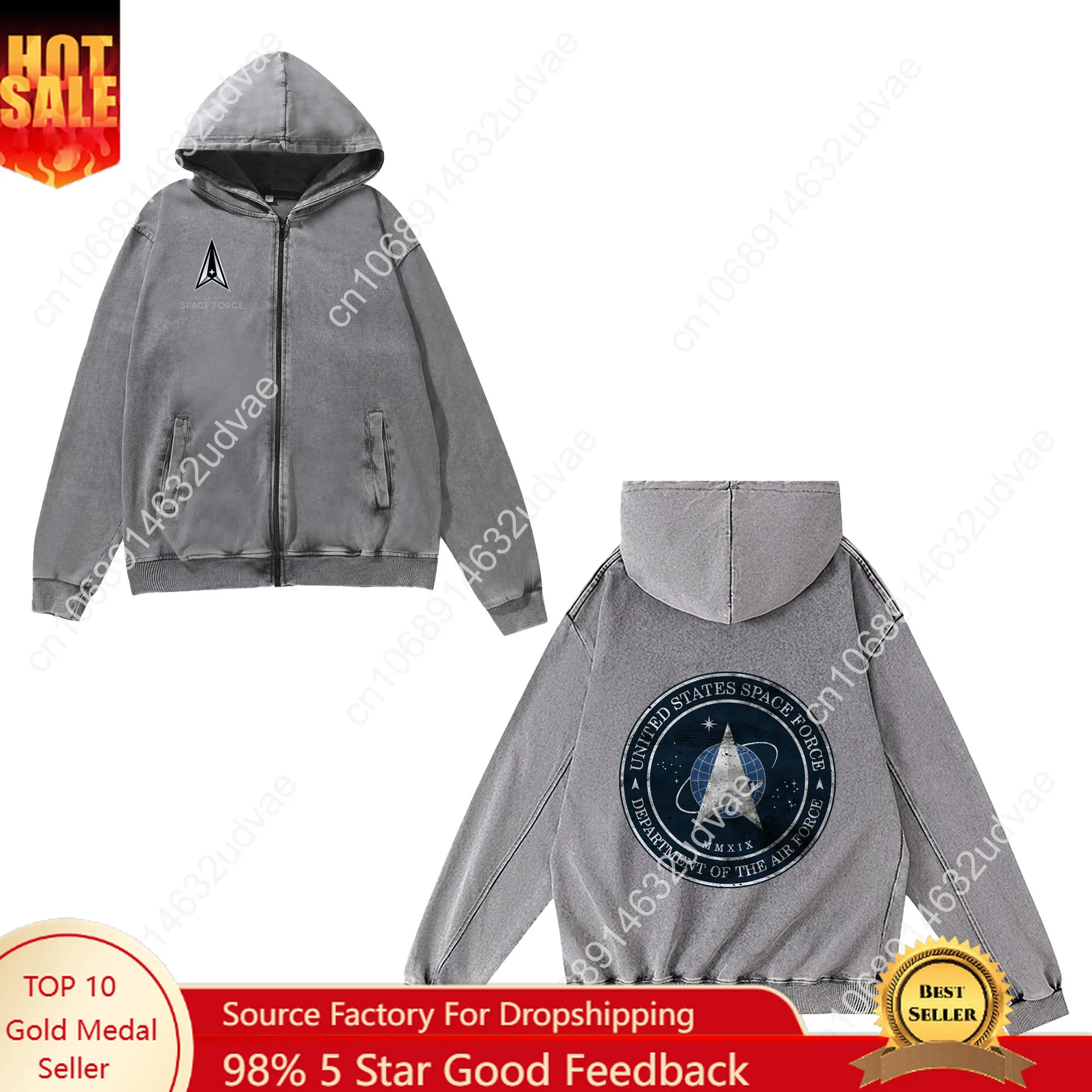 

United States Space Force Corps Zipper Sweatshirt Man Woman Teenager Retro Hoodies Vintage Pullover with Pocket Full Jacket Tops