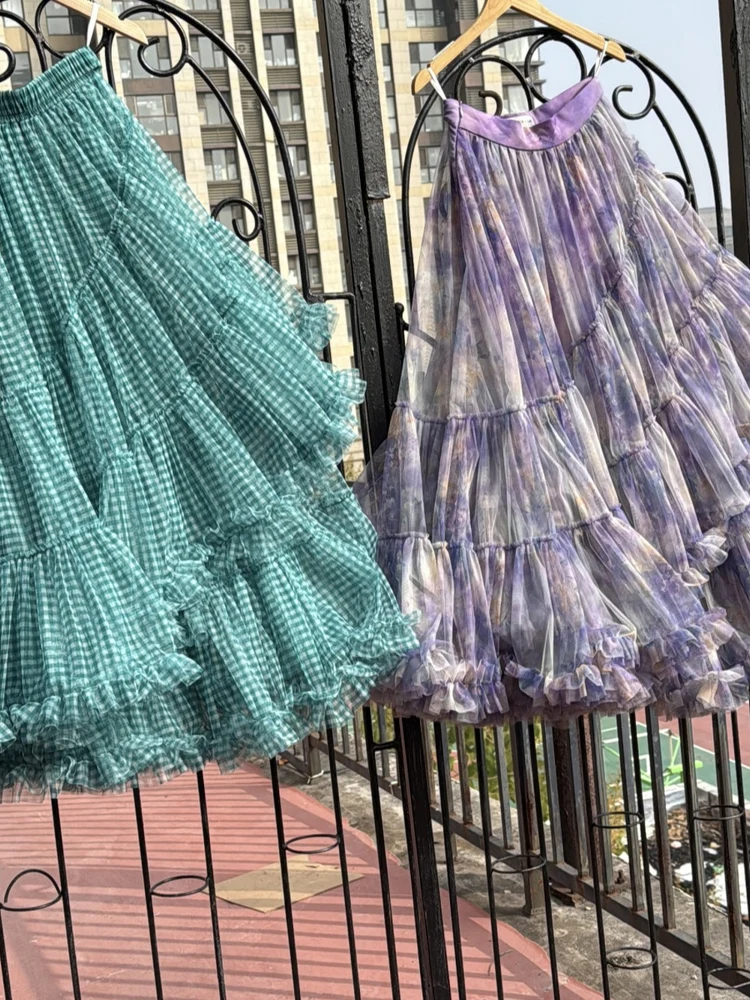 TIYIHAILEY Nuove donne della maglia autunno primavera maxi gonne lunghe gonna abito da ballo di alta qualità grande orlo stampato plaid gonne su misura