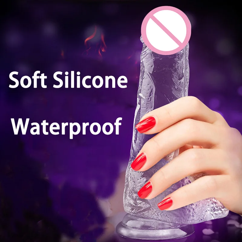 Transparent suction cup female imitation penis crystal transparent Dildo adult female masturbator stick